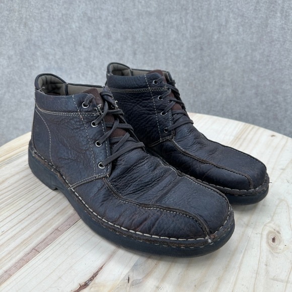 Clarks Gerrard Mens 11 Dark Brown Leather Moc Toe Chukka Lace Up Ankle Boots